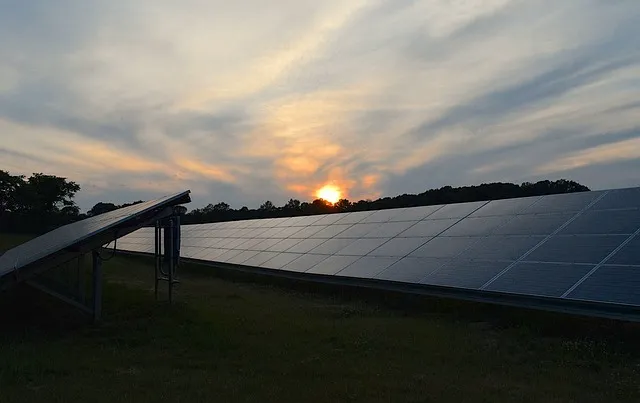Solar panels at sunset